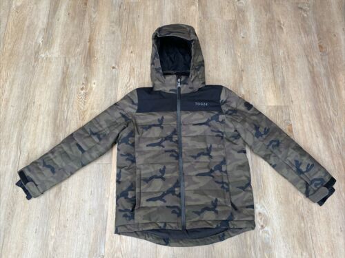 Boys TOG24 Green Camouflage Padded SAVICK Ski Jacket Detachable Hood Size 152cm