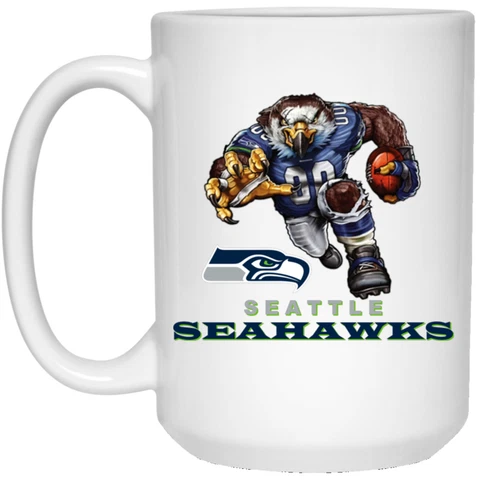 Seattle Seahawks Blitz Logo Player Mascot White 15 oz Ceramic Coffee Mug Cup Cover