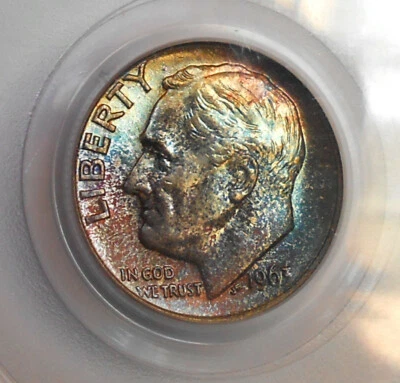 1963 . Roosevelt Dime . PCGS MS66 . Superb/Gem BU . Rainbow toner - Image 1 of 4
