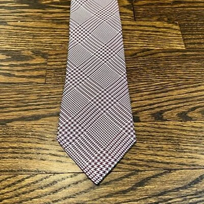 Corbata para hombre Hickey Freeman a cuadros borgoña rojo blanco 100 % seda Foto 1 de 4