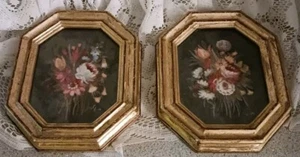 Set of G.B. Florence Miniature Prints Made in Italy ~ Beautiful Floral in Frames - Picture 1 of 7