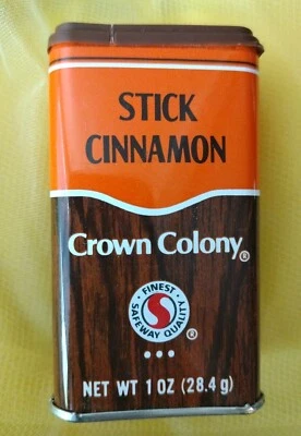Crown Colony Brand Early 1990s Cinnamon Stick Spice Empty Tin 1oz USA VINTAGE  - Image 1 of 4