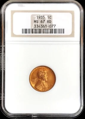 1935 UNITED STATES LINCOLN WHEAT CENT 1C COIN NGC MINT STATE 67 RED - Image 1 of 2