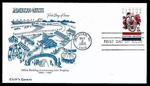 1309 5c Stamp (1966) RBBB CIRCUS & CLOWN LOU JACOBS FDC BY (1ST) CLIFF'S COVERS - Picture 1 of 1