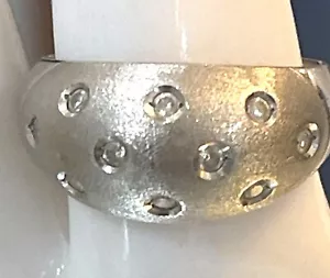 Sterling Silver Brushed Shiny Dome Round Clear Round Glass Stone Size 7.5 Ring - Picture 1 of 6