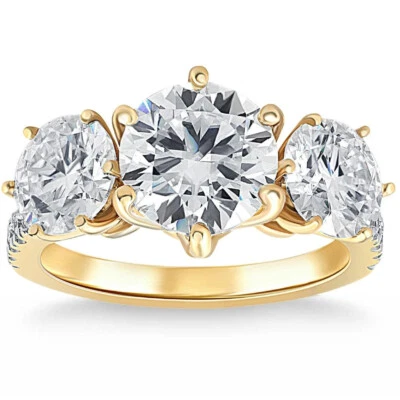 Certified 3.25 - 7.25Ct Diamond 3-Stone Engagement Ring 14k Gold Lab Grown - Image 1 of 4