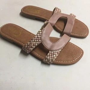 Circus by Sam Edelman Betty Flat Sandal Sz 10M Taupe Brown Slide Strappy Braided - Picture 1 of 6