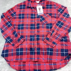 Beach Lunch Lounge Womens Button Up Shirt Sz XXL Plaid Long Sleeve Flannel AList - Picture 1 of 10