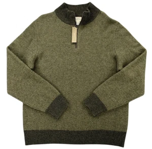 J.Crew Mens Rugged Merino Wool 1/4 Zip Pullover Sweater Green BA305 Size Large - Picture 1 of 7