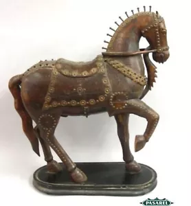 Figura fina grande antigua birmana de caballo de madera de principios del siglo XIX - Imagen 1 de 4