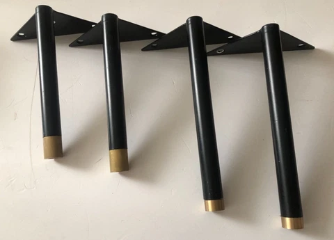 4  MIDCENTURY MODERN Style Coffee Table Legs in Brass with gold detail tips Cover