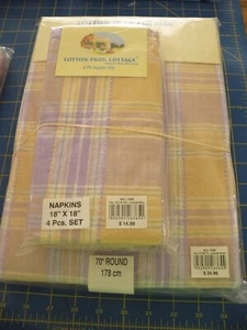 Cotton Park Cottage Tablecloth LAVENDER/YELLOW Plaid 70" R NEW 4 18X18 NAPKINS - Picture 1 of 4