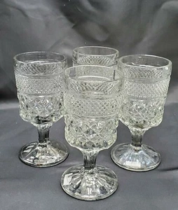1960's Wexford Anchor Hocking Smoke Gray Diamond Cut Pedestal Wine Glasses Set 4 - Picture 1 of 9