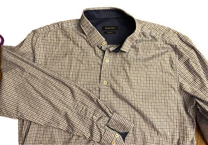 Bugatchi Shirt Mens Shaped Fit Plaid Contrast Cuff Long Sleeve Pit To Pit 25” - Picture 1 of 6