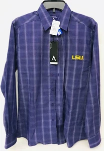 LSU Tigers Long Sleeve Button-up Purple White Stripped Small Men's Antiqua - Picture 1 of 9