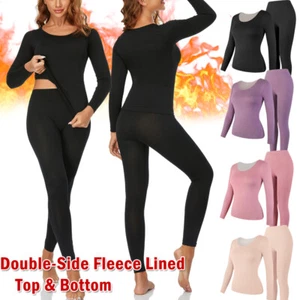 Women's Seamless Thermal Underwear Set Fleece Long Johns Tops & Pants Loungewear - Picture 1 of 35