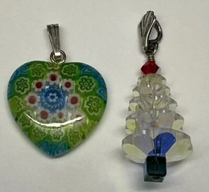 Colgante Corazón Flor Verde Vidrio VTH 925 Cierre Leche Fiori y Árbol de Navidad - Imagen 1 de 8