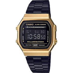 Casio A168WEGB-1BDF Unisex Retro Adults Watch, Black Stainless Steel Band, 34mm - Picture 1 of 5