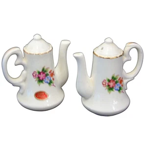 Japan Salt & Pepper Shakers Teapots White Floral Bone China Mid Century Vtg - Picture 1 of 6
