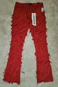 RED WASHED STACKED "GRIT" FLARE JEANS HTF RARE - Picture 1 of 18