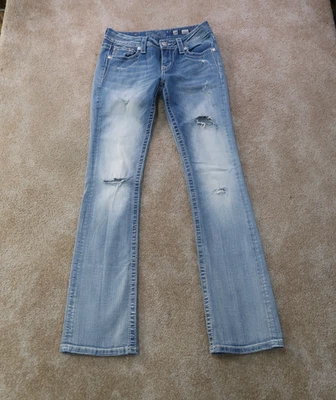 Pantalones de mezclilla Miss Me ajustados Bootcut para mujer 28x35 azul tiro bajo Foto 1 de 4