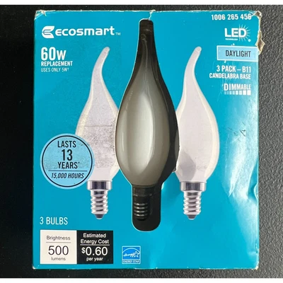 3pk EcoSmart LED Bulb Candelabra Frosted Bent Tip B11 Daylight Dimmable 265456 - Image 1 of 4
