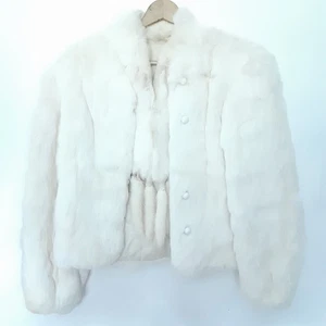 Giacca pelliccia visone coniglio vintage donna piccola avorio cappotto bianco sporco - Foto 1 di 13
