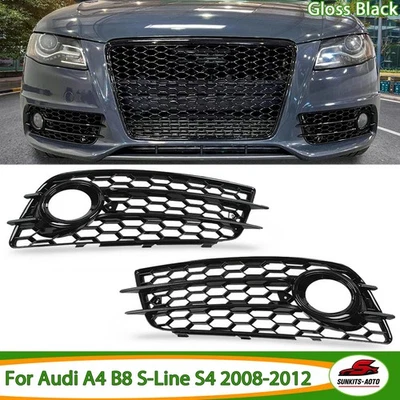 Front Bumper Fog Light Grille w/ Black Ring For Audi A4 S-LINE S4 2008-2012 2009 Foto 1 de 4