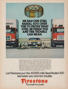 1973 Firestone Tires - Chevy Car Accident, Mack Semi Trucks - Print Ad Photo - Bild 1 von 1