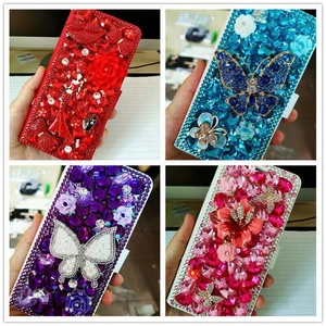 Flowers Rhinestone Bling Magnetic PU Leather Luxury Wallet Diamonds Phone Cases - Picture 1 of 19