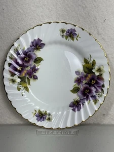 Pansy Royal Patrician 8” Plate Purple Flowers England Bone China Swirl Rim Gold - Picture 1 of 4