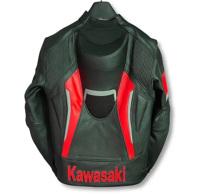 Chaqueta de cuero Kawasaki Racing Moto Kawasaki Ninja Motocicleta Motociclista Chaqueta Foto 1 de 3