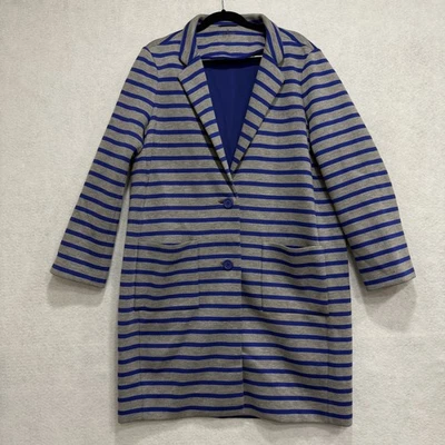 Kate Spade Coat Womens Large Gray Blue Striped Button Front Blazer Pocket Jacket - Image 1 of 4