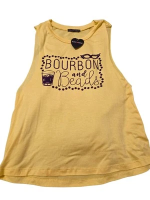 Top Bourbon and Beads Mardi Gras para mujer S amarillo sin mangas carnaval nuevo con etiquetas H16.3 Foto 1 de 4