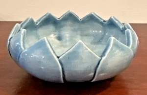 Unmarked Blue Ceramic Lotus Bowl Dish approx 5" diameter - Picture 1 of 7