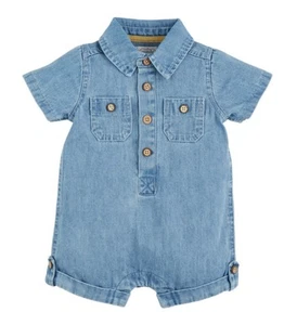 Mud Pie Baby Boys Blue Denim Shorts Short Sleeve One Piece Sizes 12-18 Months - Picture 1 of 2