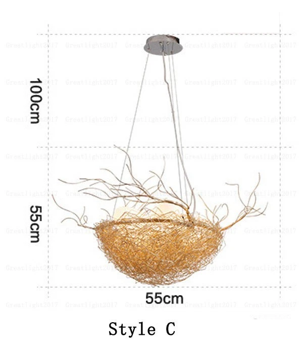 Golden Bird Nest Chandelier Aluminum Branches Pendant Lamp Art  Pendant Lamp Foto 1 de 4
