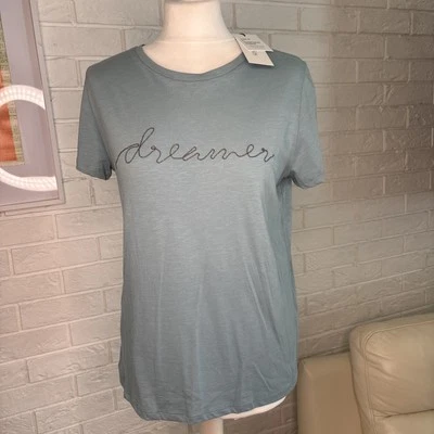 BNWT SOAKED ORGANIC COTTON DREAMER T-SHIRT. SMOKE BLUE. GUNMETAL BEADING. SIZE M - Image 1 of 4