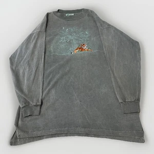 Vintage Tiger Embroidered Big Cat National Wildlife Green Long Sleeve Shirt XL - Picture 1 of 7
