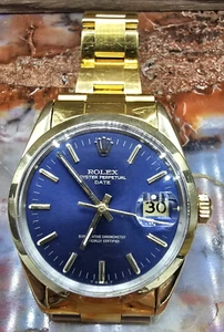 Rolex 1550 OysterPerpetual 18k Gold Factory Platted Watch Rare Blue/Violet Index - Picture 1 of 23