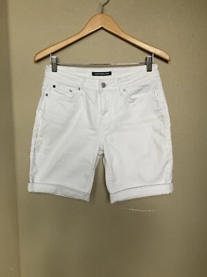 Womens White Calvin Klein Jeans Shorts Cuffed Size 6 Cotton Pockets Summer  - Image 1 of 4