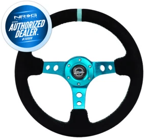 New NRG Deep Dish Steering Wheel 350mm Black Suede Teal Center RST-006S-TL - Foto 1 di 3