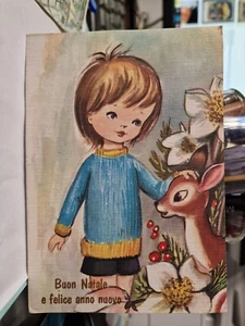 Cartolina Buon Natale Bimba e Cerbiatto 1969 GM 7944/47bis SP3623 * - Bild 1 von 2