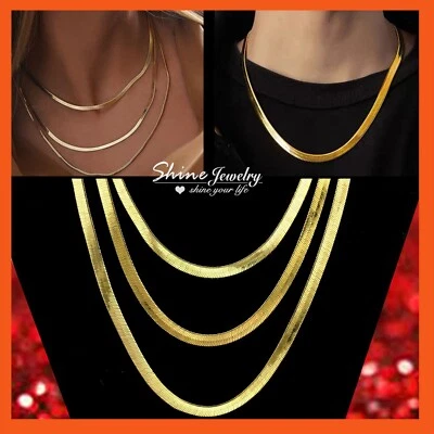 24K GOLD FILLED HERRINGBONE FLAT SNAKE CHAIN SOLID 18-30INCH ITALIAN NECKLACE - image 1 of 4