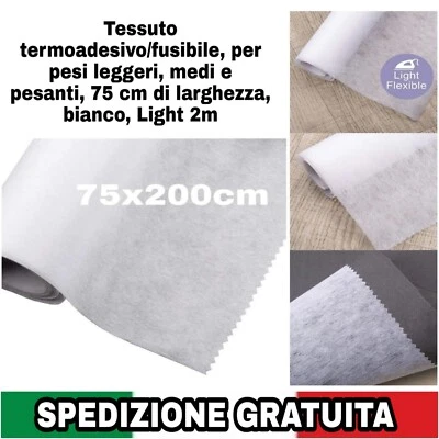 Tessuto termoadesivo/fusibile x pesi leggeri, medi e pesanti, 75x200cm Bianco - Immagine 1 di 4