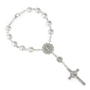 Elegant Gold And Silver Lace Glass Imitation Pearl Rose Rosary Bracelet With - Picture 1 of 1