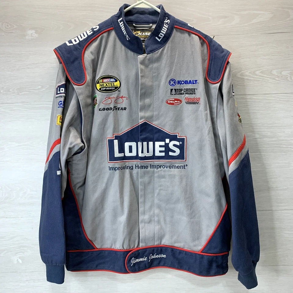 Chase Authentics Jimmie Johnson Lowes #48 NASCAR Racing Jacket Gray SZ M - Image 1 of 4