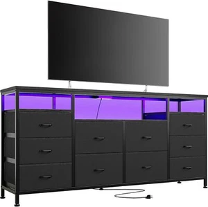 63" Dresser for Bedroom, 10 Drawer Dresser TV Stand With Lights & Power Outlets - Picture 1 of 27