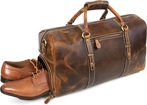 Leather Travel Duffel with Shoe Compartment - Stylish Carry-On Luggage. - Picture 1 of 8