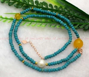 Natural 2x4mm Blue Turquoise Rondelle Gemstone Yellow Toapz Beads Necklace 18" - Picture 1 of 6